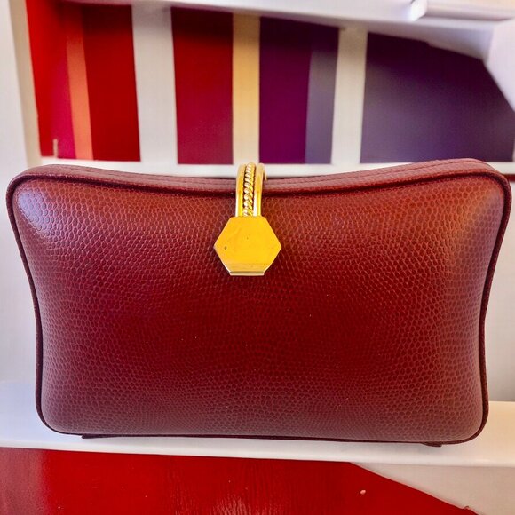 ELAN Vintage Red Snakeskin Print Hard Shell Crossbody Handbag or Clutch - Picture 7 of 15